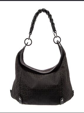 Black Zucchino Print Canvas Large Braided Hobo Bag
